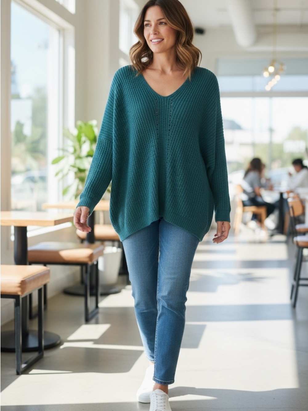 Absolutely Creative Worldwide Teal Waffle Knit Oversized Sweater L-XL
